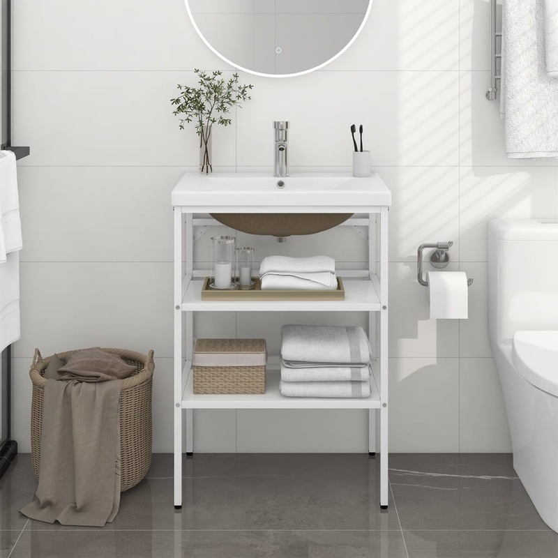 Berkfield Bathroom Washbasin Frame with Built-in Basin White Iron
