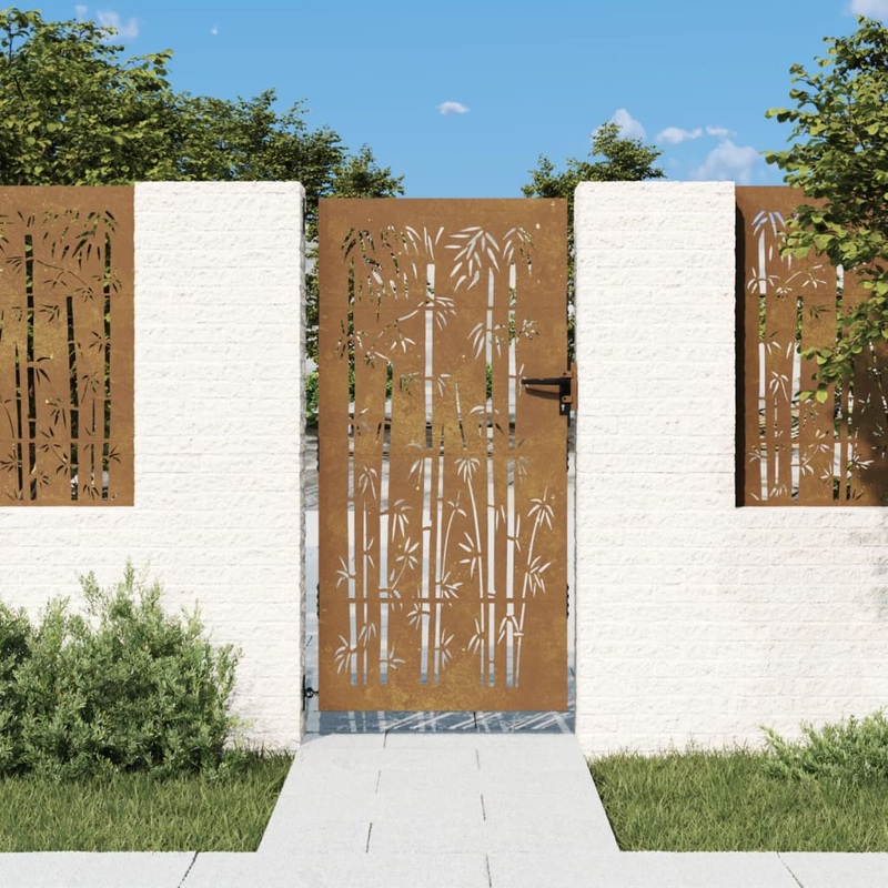 Berkfield Garden Gate 85×200 cm Corten Steel Bamboo Design