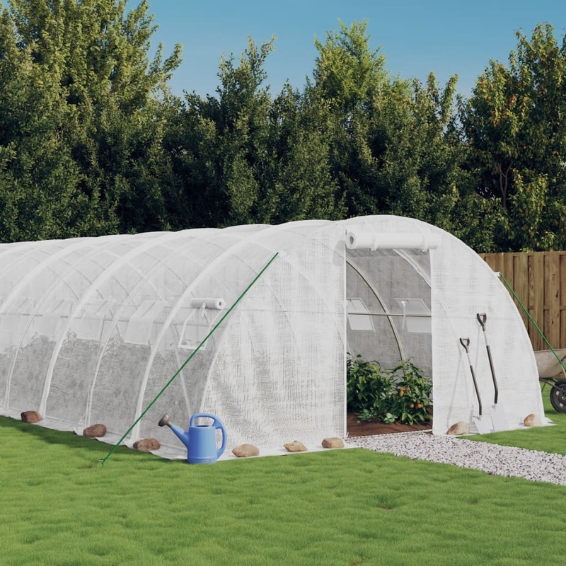 Berkfield Greenhouse with Steel Frame White 96 m_ 24x4x2 m