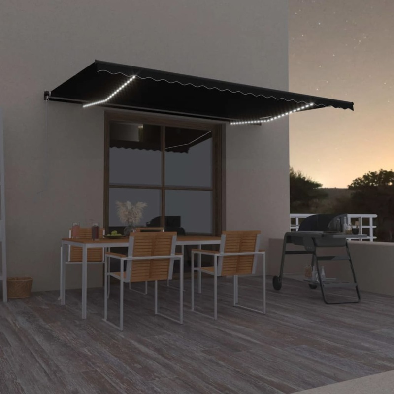 Berkfield Manual Retractable Awning with LED 500×350 cm Anthracite