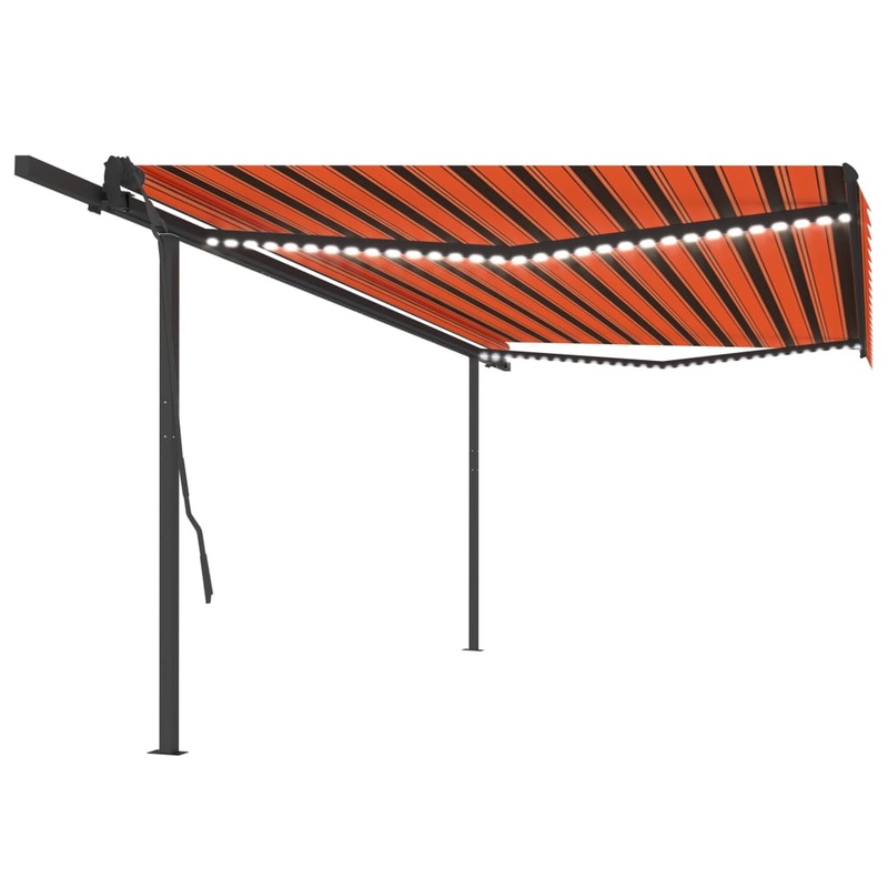 Berkfield Manual Retractable Awning with LED 5×3.5 m Orange and Brown