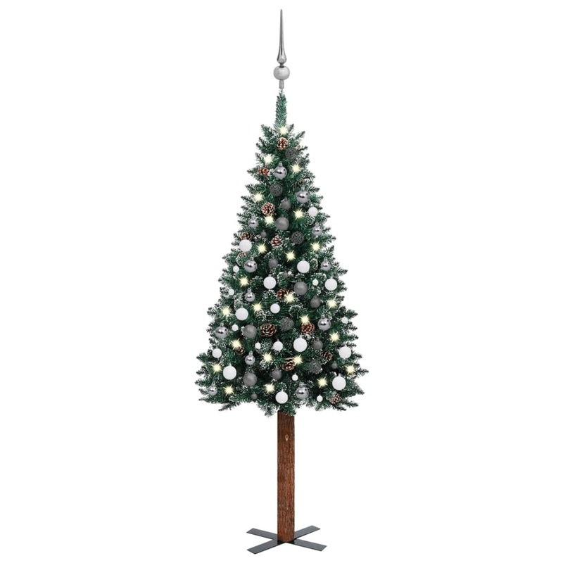 Berkfield Slim Christmas Tree with LEDs&Ball Set Green 180 cm