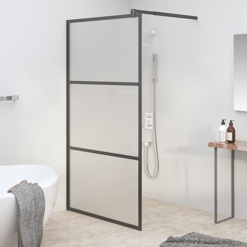 Berkfield Walk-in Shower Wall 100×195 cm Frosted ESG Glass Black
