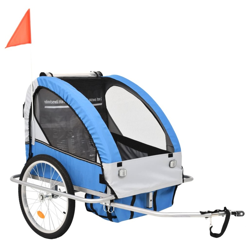Berkfield 2-in-1 Kids’ Bicycle Trailer & Stroller Dark Blue and Grey