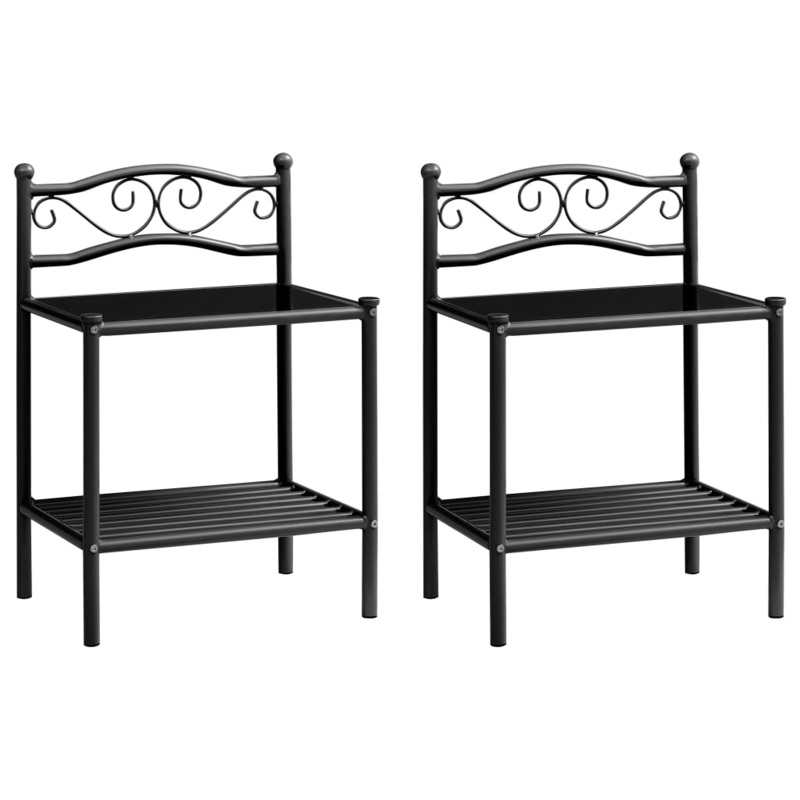 Berkfield Bedside Cabinets 2 pcs Black Metal and Glass