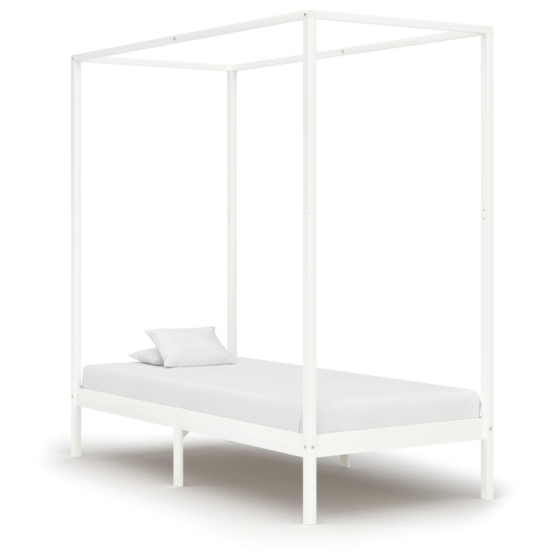 Berkfield Canopy Bed Frame White Solid Pine Wood 90×200 cm