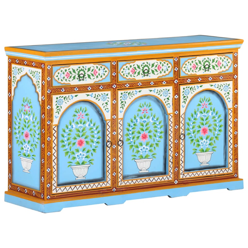 Berkfield Hand Painted Sideboard 120x35x76 cm Solid Mango Wood