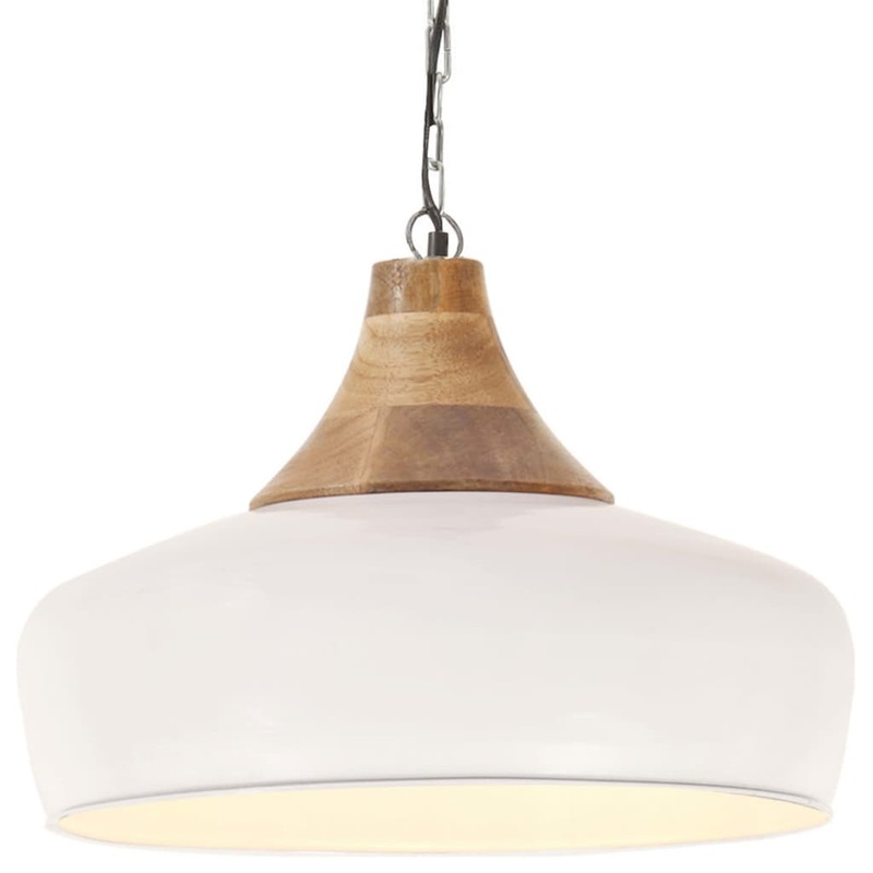 Berkfield Industrial Hanging Lamp White Iron & Solid Wood 35 cm E27