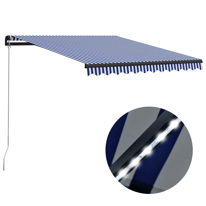 Berkfield Manual Retractable Awning with LED 300×250 cm Blue and White