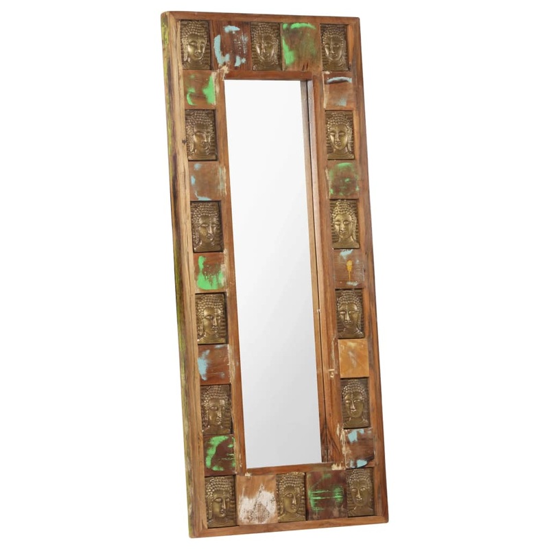 Berkfield Mirror with Buddha Cladding 50×110 cm Solid Reclaimed Wood