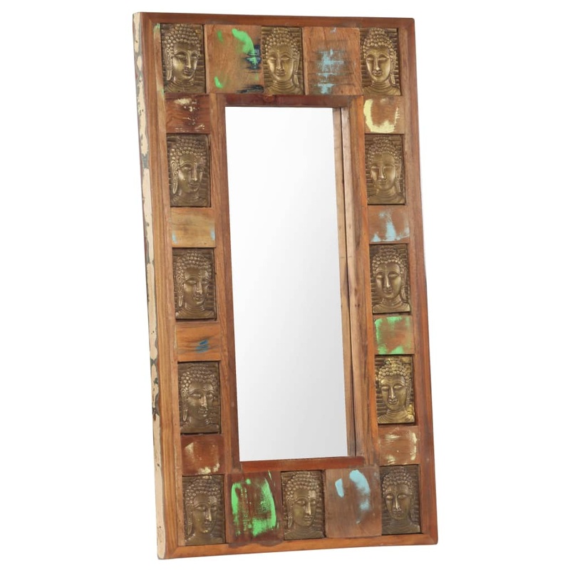 Berkfield Mirror with Buddha Cladding 50×80 cm Solid Reclaimed Wood
