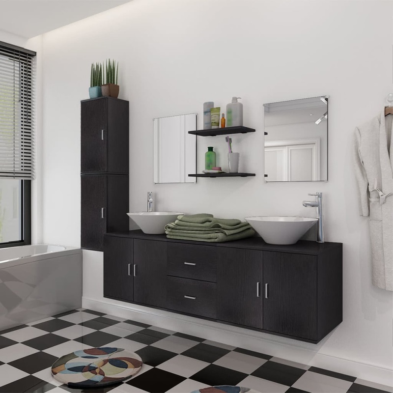 Berkfield Nine Piece Bathroom Furniture and Basin Set Black