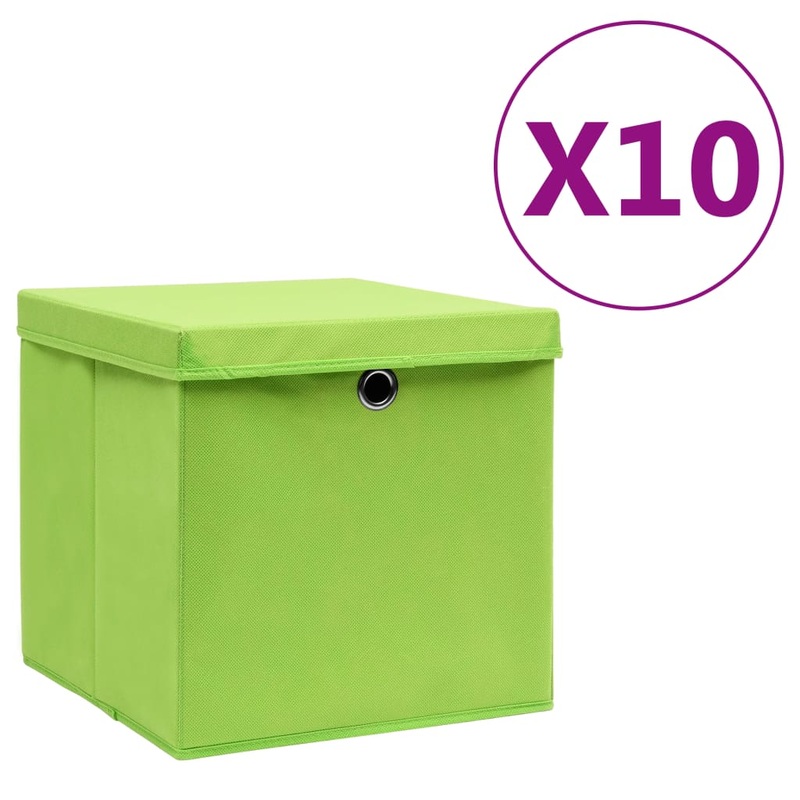 Berkfield Storage Boxes with Covers 10 pcs 28x28x28 cm Green