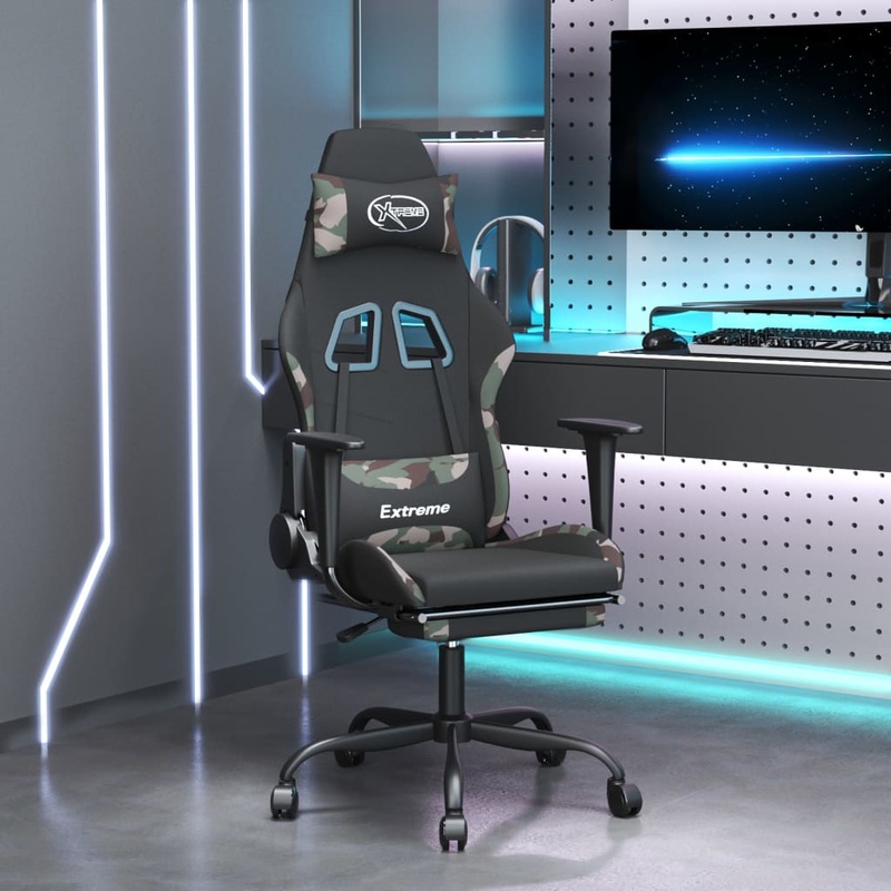 Berkfield Swivel Gaming Chair with Footrest Black and Camouflage Fabric