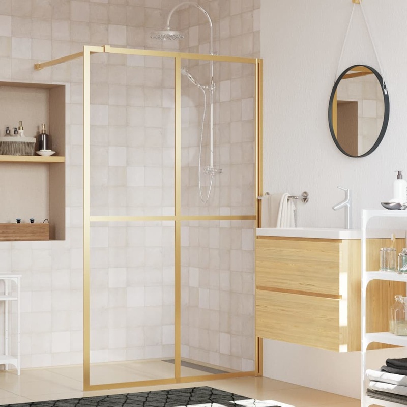 Berkfield Walk-in Shower Wall with Clear ESG Glass Gold 118×195 cm