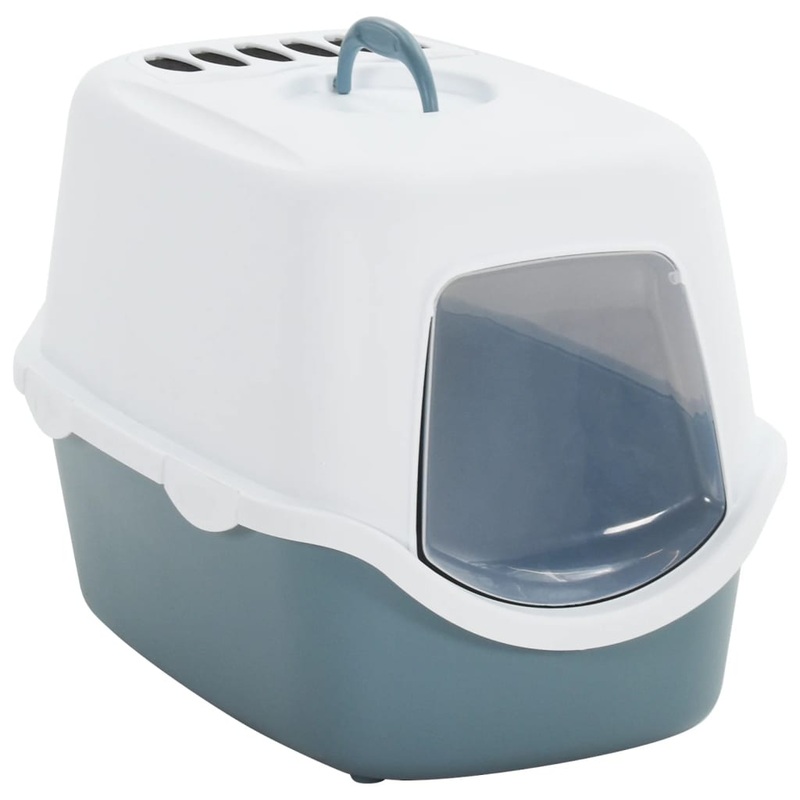 Berkfield Cat Litter Tray with Cover White and Blue 56x40x40 cm PP