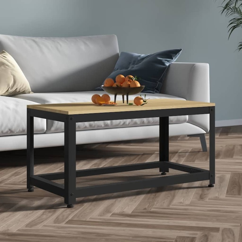Berkfield Coffee Table Light Brown and Black 90x45x45 cm MDF and Iron
