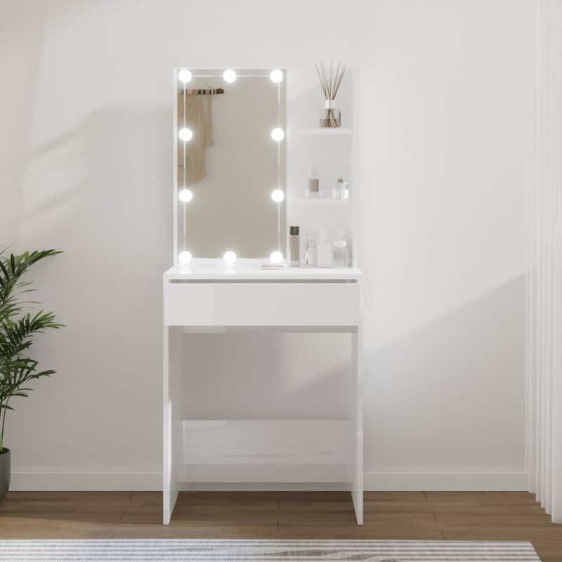 Berkfield Dressing Table with LED High Gloss White 60x40x140 cm