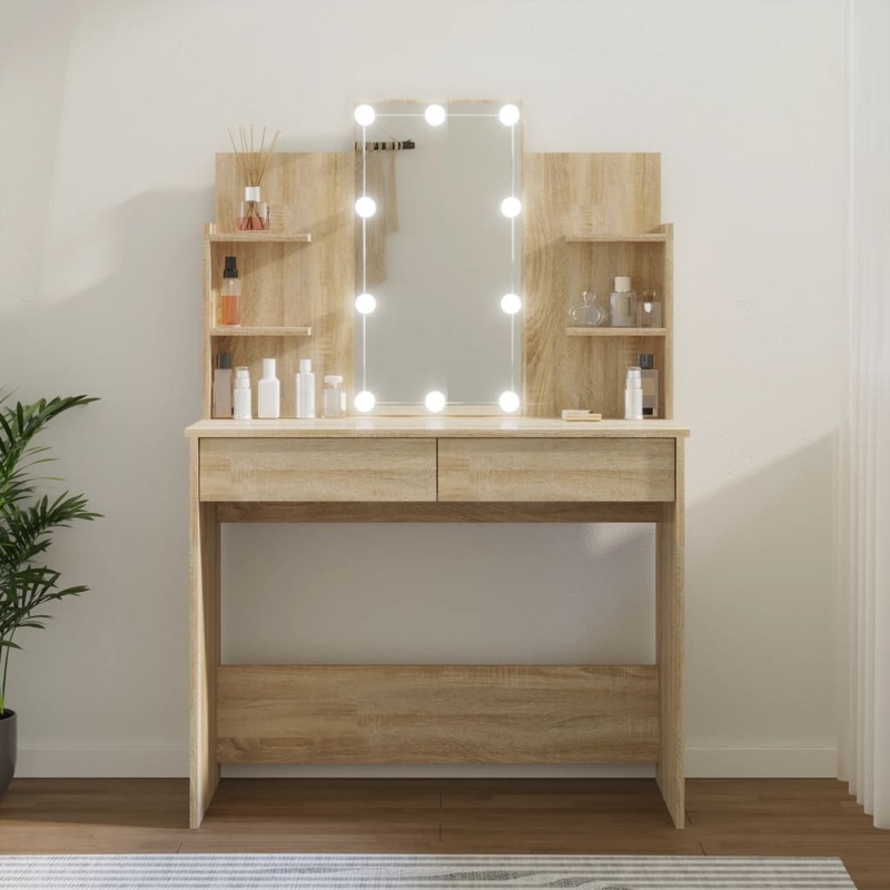 Berkfield Dressing Table with LED Sonoma Oak 96x40x142 cm
