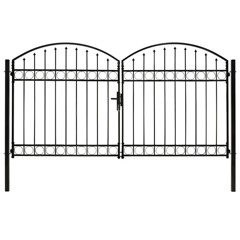 Berkfield Fence Gate Double Door with Arched Top Steel 300×175 cm Black