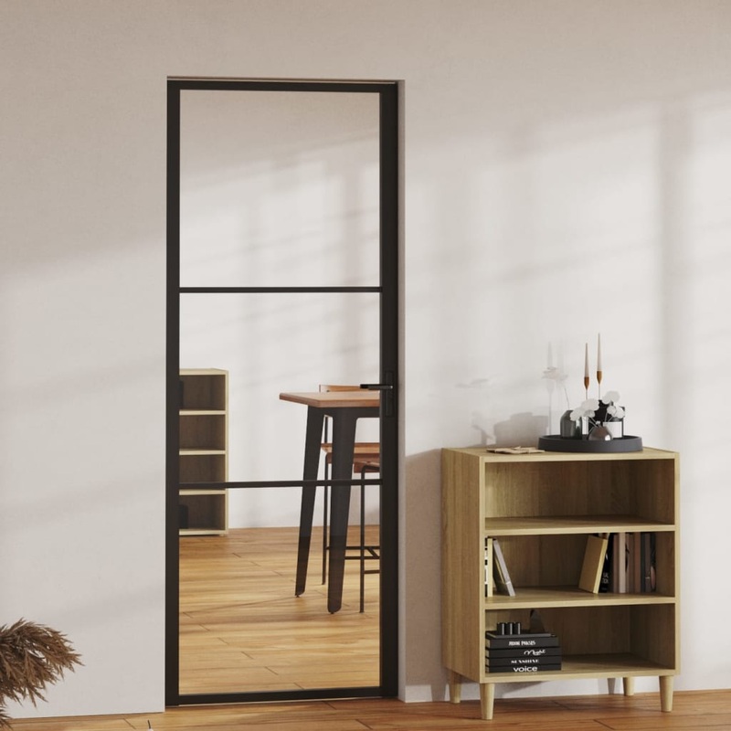 Berkfield Interior Door ESG Glass and Aluminium 76×201.5 cm Black