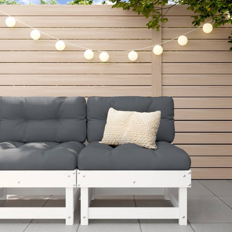 Berkfield Middle Sofa with Cushions White Solid Wood Pine