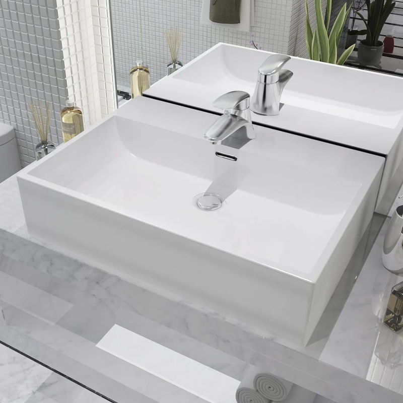 Berkfield Basin with Faucet Hole Ceramic White 60.5×42.5×14.5 cm