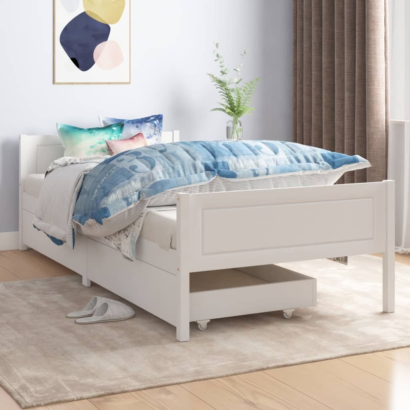 Berkfield Bed Frame with 2 Drawers White Solid Wood Pine 90×200 cm