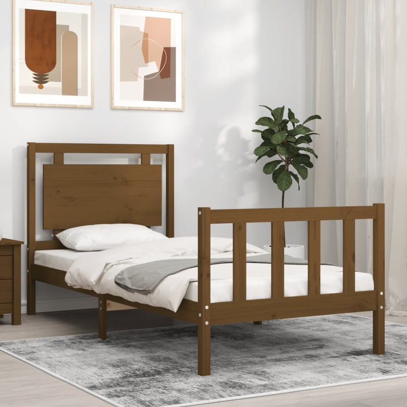 Berkfield Bed Frame with Headboard Honey Brown 90×190 cm Solid Wood