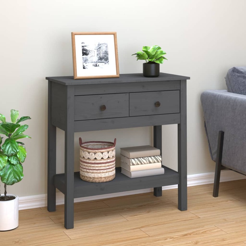Berkfield Console Table Grey 75x35x75 cm Solid Wood Pine