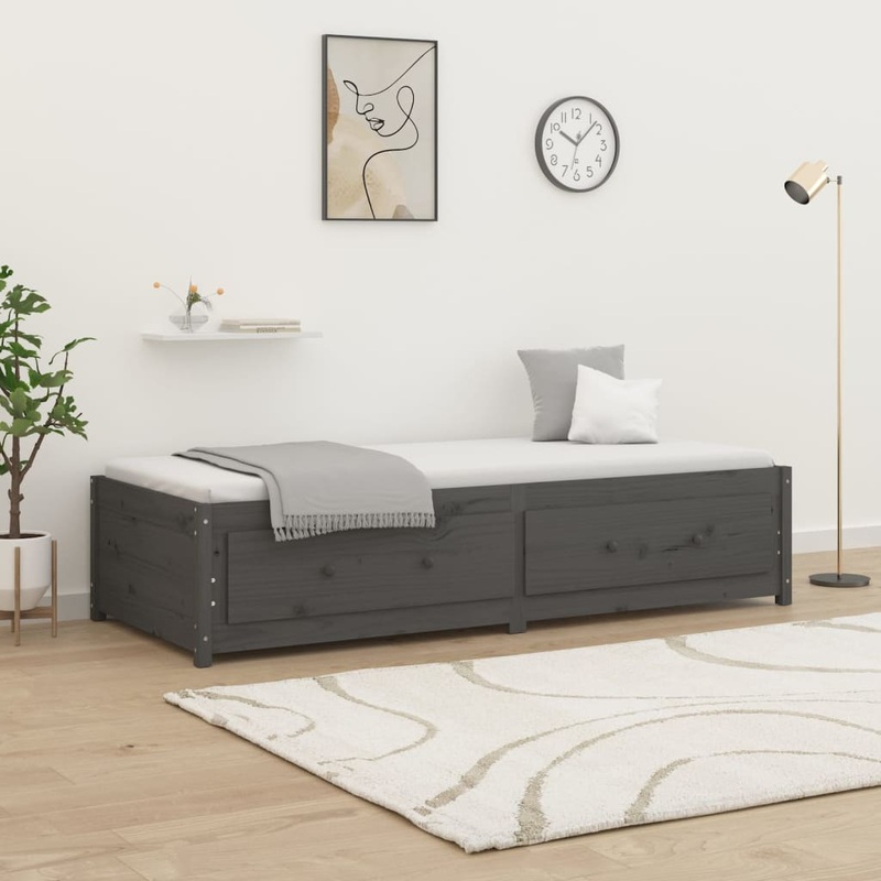Berkfield Day Bed Grey 75×190 cm Small Single Solid Wood Pine
