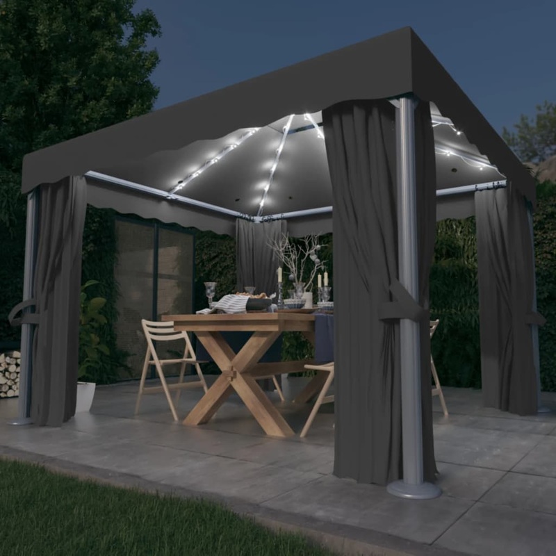 Berkfield Gazebo with Curtain&LED String Lights 3×3 m Anthracite