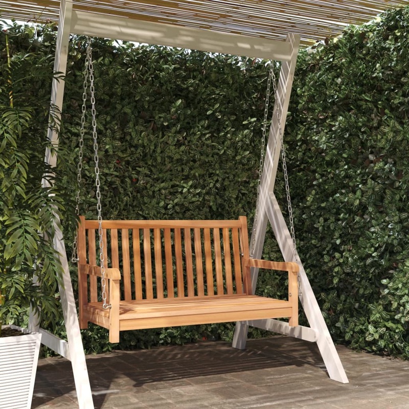 Berkfield Swing Bench Solid Teak Wood 114x60x64 cm