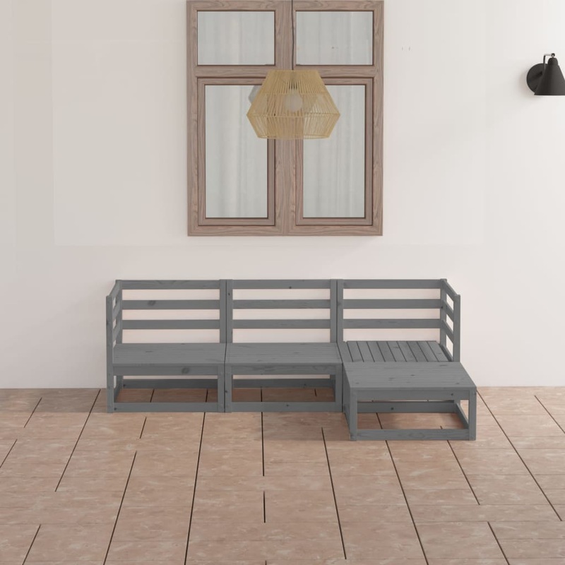 Berkfield 4 Piece Garden Lounge Set Grey Solid Wood Pine