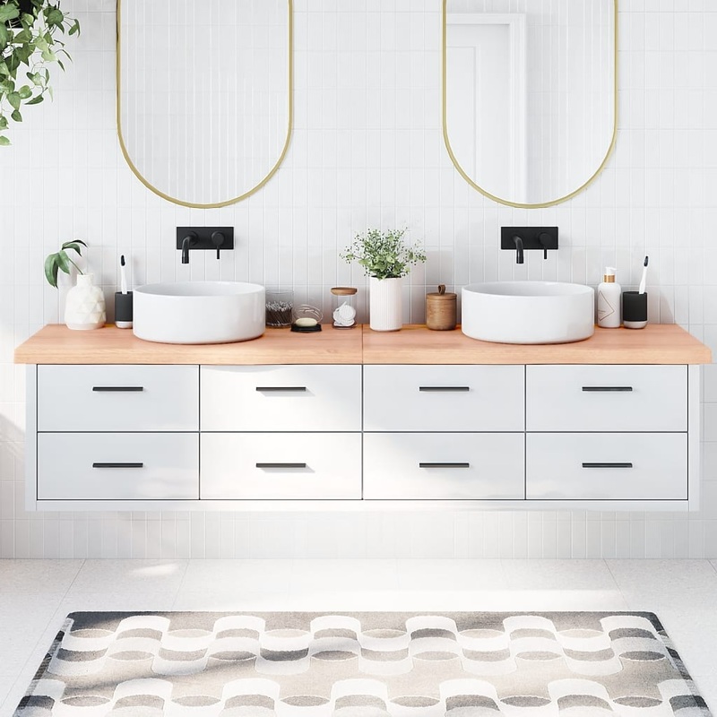 Berkfield Bathroom Countertop Light Brown 220x50x6 cm Treated Solid Wood