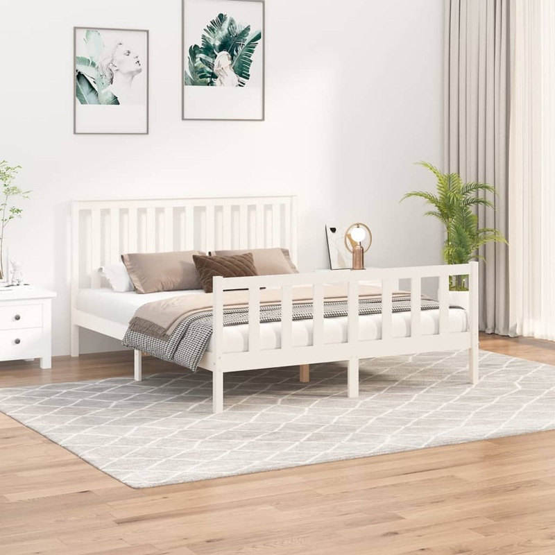 Berkfield Bed Frame with Headboard White 160×200 cm Solid Wood Pine