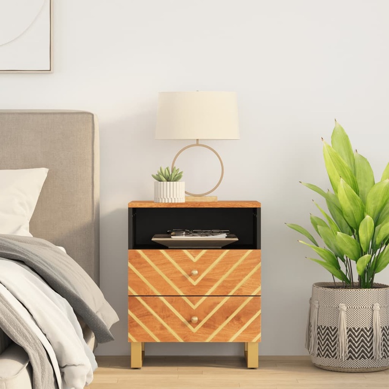 Berkfield Bedside Cabinet Brown and Black 50x33x60 cm Solid Wood Mango