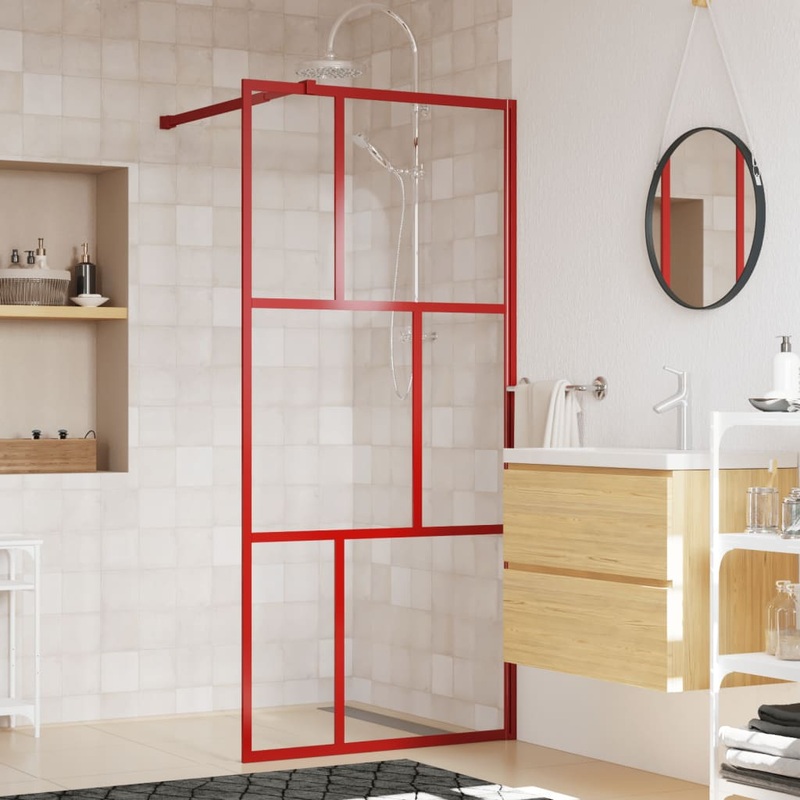 Berkfield Walk-in Shower Wall with Clear ESG Glass Red 90×195 cm