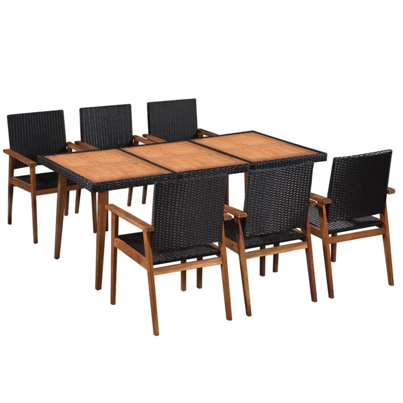 Berkfield 7 Piece Outdoor Dining Set Poly Rattan Black and Brown