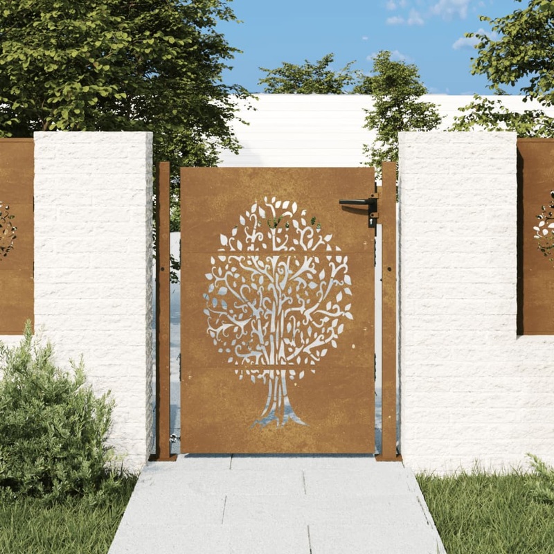 Berkfield Garden Gate 105×130 cm Corten Steel Tree Design
