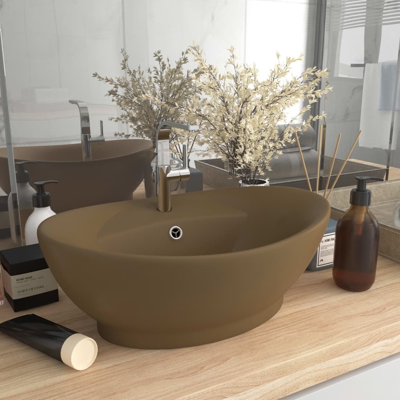 Berkfield Luxury Basin Overflow Oval Matt Cream 58.5×39 cm Ceramic