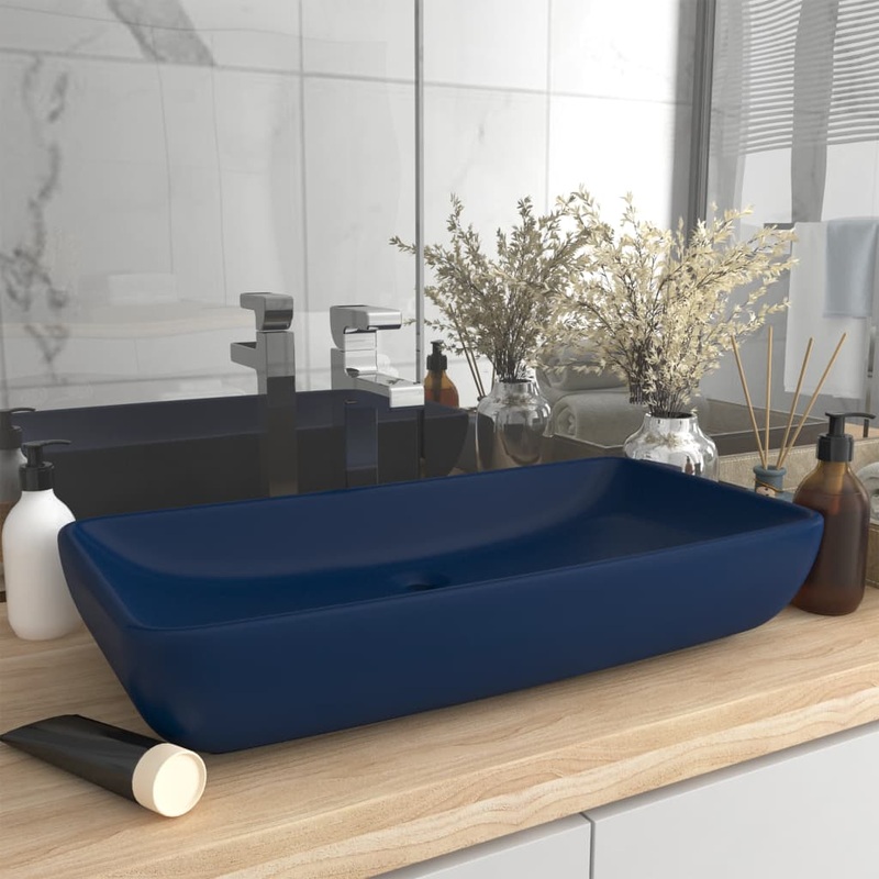 Berkfield Luxury Basin Rectangular Matt Dark Blue 71×38 cm Ceramic