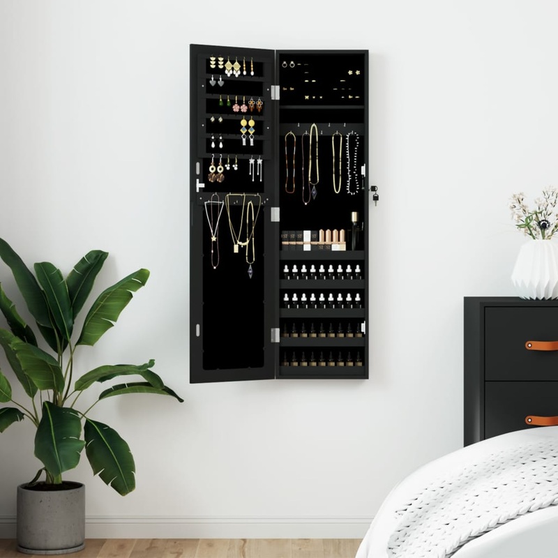 Berkfield Mirror Jewellery Cabinet Wall Mounted Black 30×8.5×106 cm
