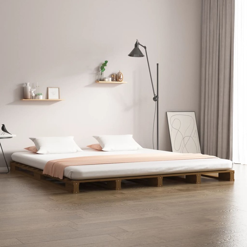 Berkfield Pallet Bed Honey Brown 150×200 cm King Size Solid Wood