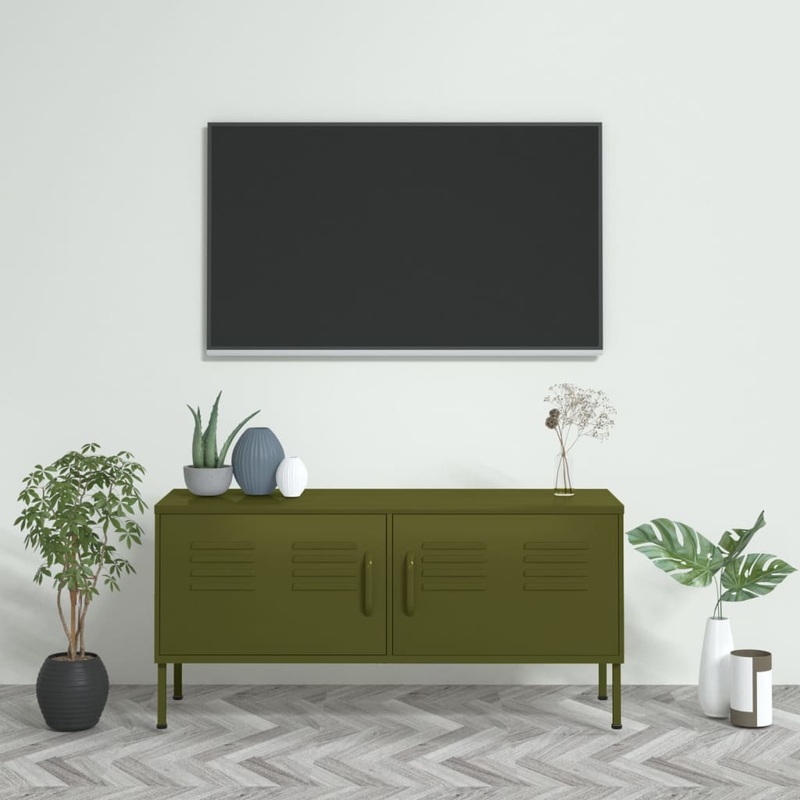 Berkfield TV Cabinet Olive Green 105x35x50 cm Steel
