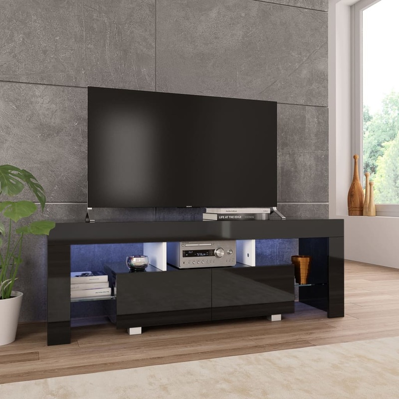 Berkfield TV Cabinet with LED Lights High Gloss Black 130x35x45 cm