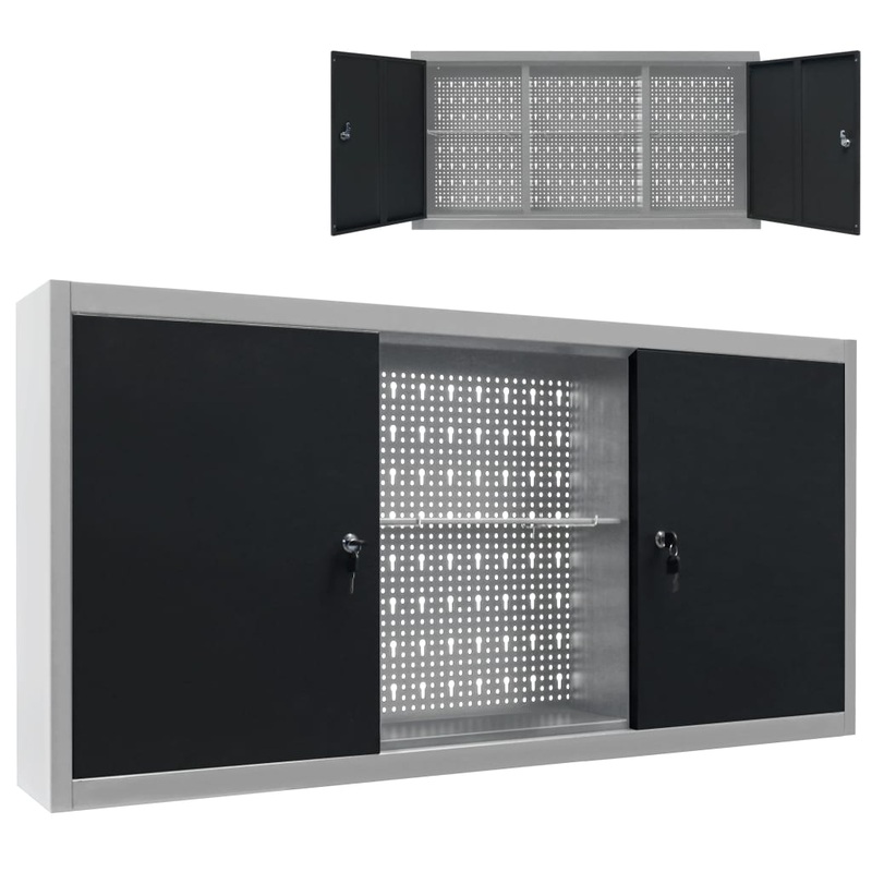 Berkfield Wall Mounted Tool Cabinet Industrial Style Metal Grey and Black