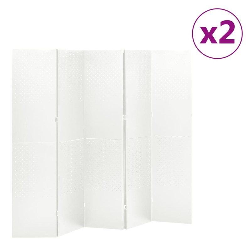 Berkfield 5-Panel Room Dividers 2 pcs White 200×180 cm Steel