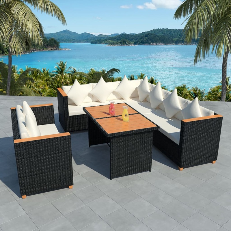 Berkfield 5 Piece Garden Lounge Set with Cushions Poly Rattan Black