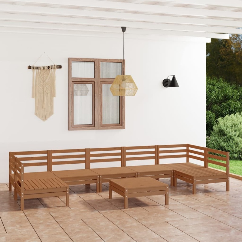 Berkfield 8 Piece Garden Lounge Set Honey Brown Solid Wood Pine